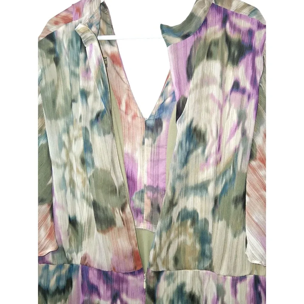 Melonie T Floral Tiered Chiffon Maxi Dress Size 24W V-Neck Flutter Sleeve